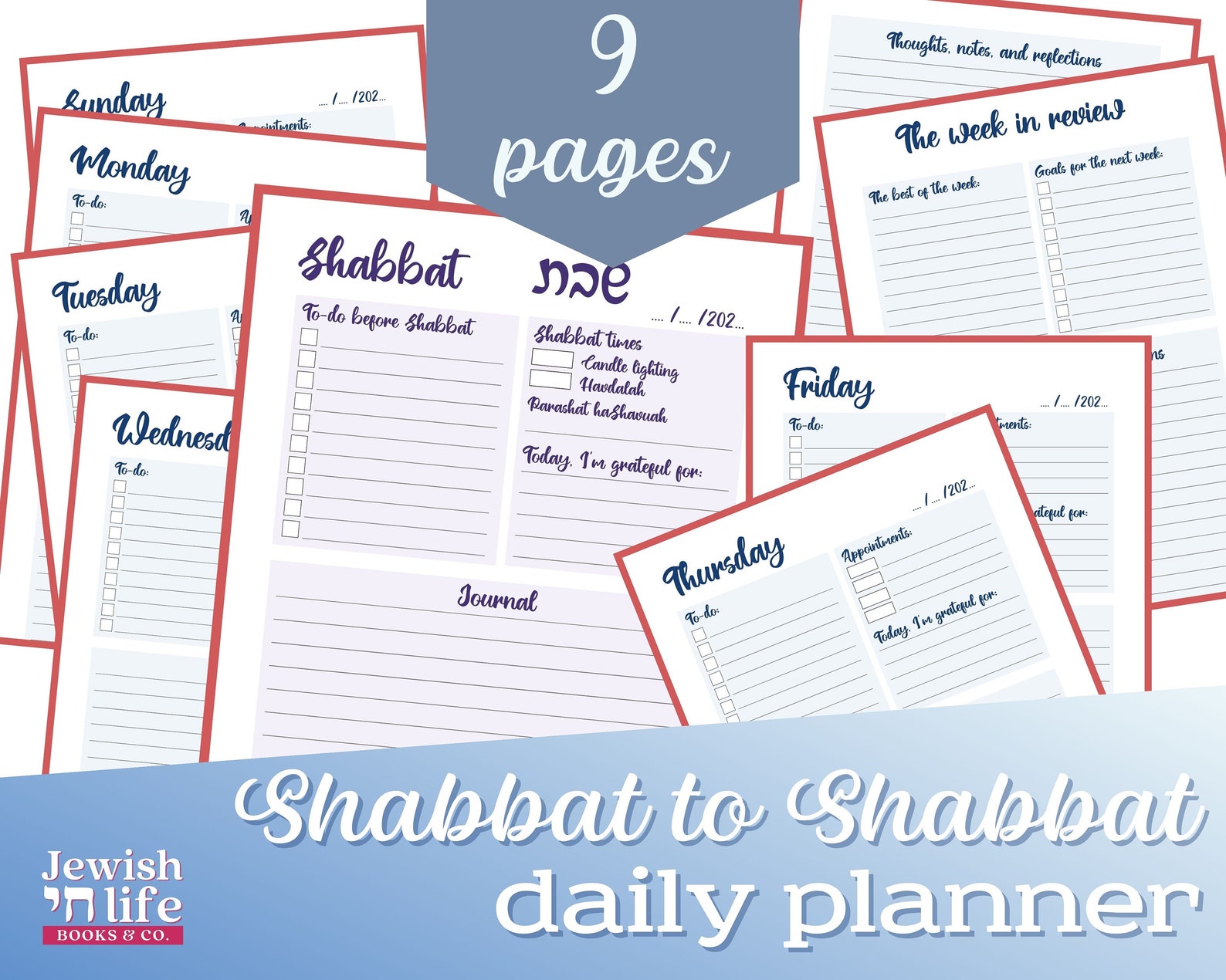 Printable Shabbat to Shabbat Daily Planner and Gratitude hakarat Hatov ...