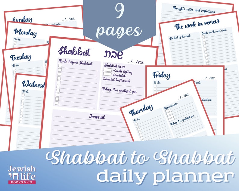 Printable Shabbat to Shabbat Daily Planner and Gratitude hakarat Hatov ...