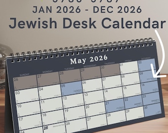 Calendario de escritorio judío personalizado 2026, fechas hebreas, Rosh Hashaná, 5786