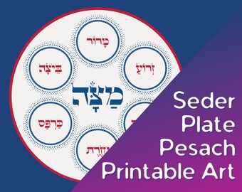 Passover Seder Plate Art | Hebrew Names for the Stages of Seder | Printable Pesach Art | Jewish Instant Download Passover Decor