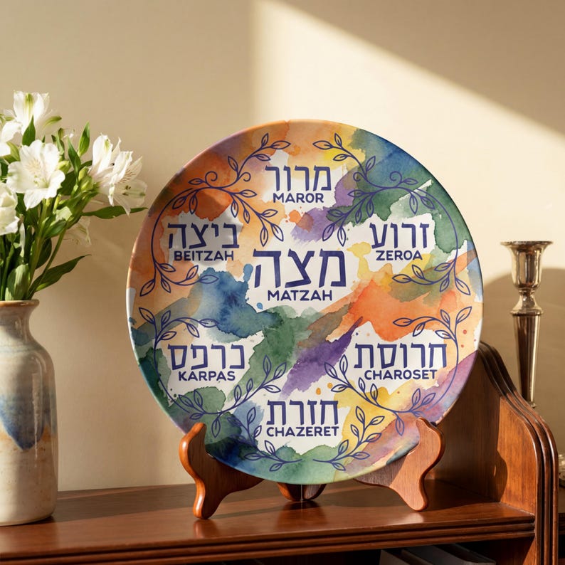 Modern Pesach Seder Plate – Hebrew English Ke'arah, Passover Kids Dish ...