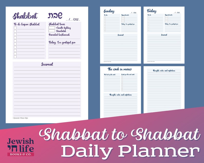 Printable Shabbat to Shabbat Daily Planner and Gratitude hakarat Hatov ...