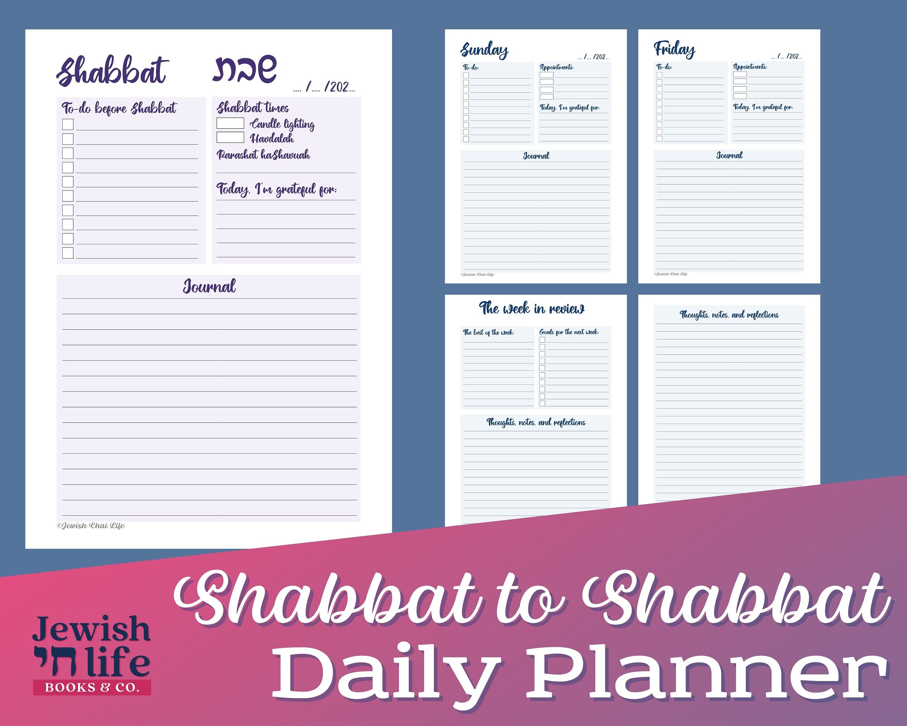 Printable Shabbat to Shabbat Daily Planner and Gratitude hakarat Hatov ...