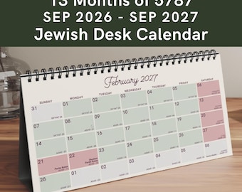 Calendário Judaico completo de 5787, de setembro de 2026 a setembro de 2027, planejador judaico de mesa com datas em hebraico, feriados e contagem do Ômer.
