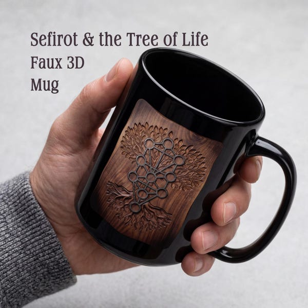 Kabbalah Sefirot Black Mug, Jewish Tree of Life Faux 3D Mug