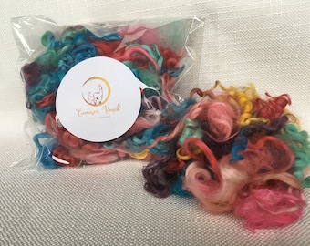 Alpaca Fleece Nesting Ball Refill: Suri Fiber, Bird Nest Material, Rainbow colors
