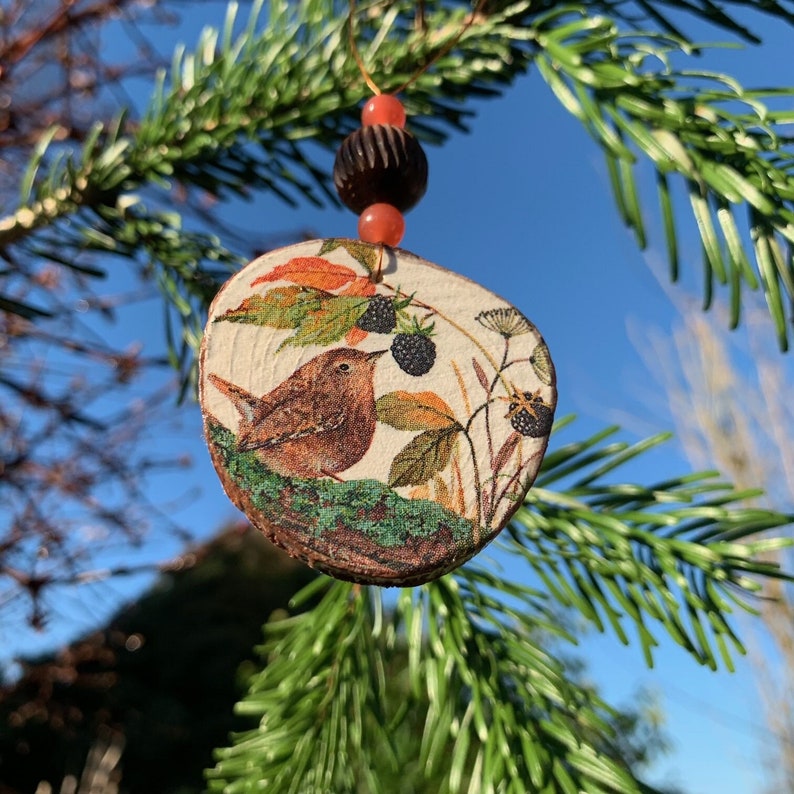 WREN Woodland Creatures Decoupage Wood Slice Decoration Etsy