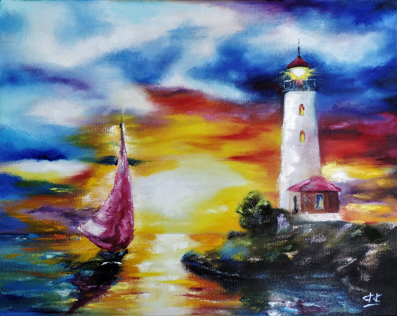 Lighthouse Painting Oil on Canvas Hand painted Artwork Etsy