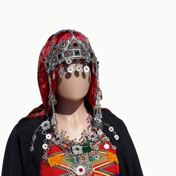 Fascinating Moroccan Berber Dress Set With Jewelry, African Clothing, Tribal Dress, Berber Caftan, Moroccan Abaya, Tuareg Headdress