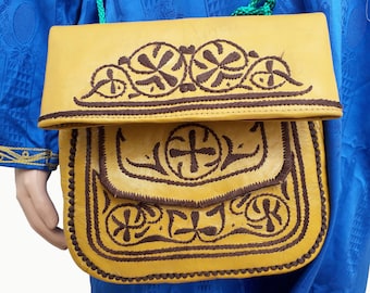 Bolsa de couro berbere marroquina feita à mão – Bolsa de ombro tradicional tuaregue