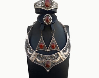 アクセサリー TUAREG JEWELRY Elegant Tuareg Berber Silver Jewelry Set With Carnelian Stones