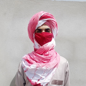 Long Berber Tuareg Scarf, Moroccan Scarf, Tribal Tie Dye Scarf, Desert scarf, Tuareg Turban