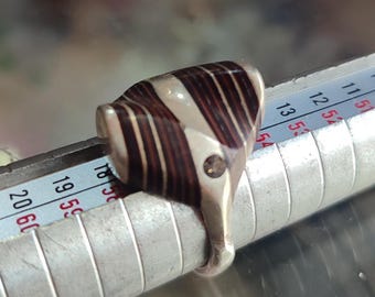 Handcrafted Tuareg Ring, Stamped Silver, Brass & Chevron