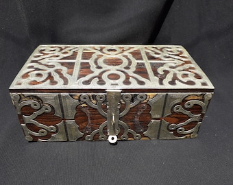 Handmade Tuareg Berber Jewelry Box: Engraved Metal & Wood