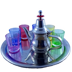 Traditional Moroccan Tea Set and Tray, Moroccan tea, Teapot set, Moroccan tea tray, Moroccan tea glass, Moroccan Tea cup