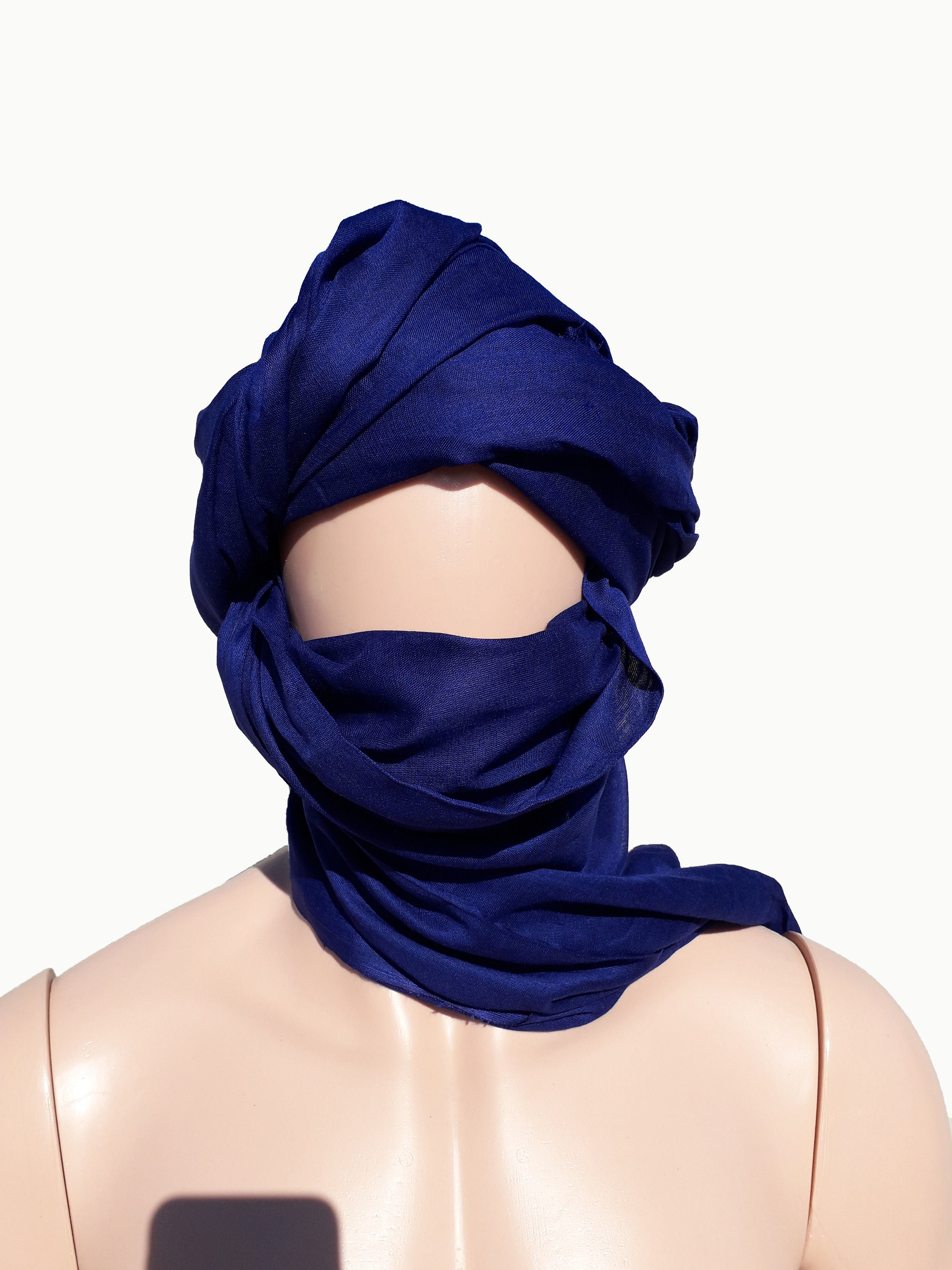 Foulard Touareg Marocain Fait Main - Coton Indigo, Unisexe, 170x80 Cm Environ