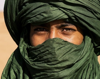 Bufanda tuareg larga verde, bufanda étnica, bufanda del desierto, bufanda bereber, tuareg Tagelmust, turbante bereber, bufanda marroquí,