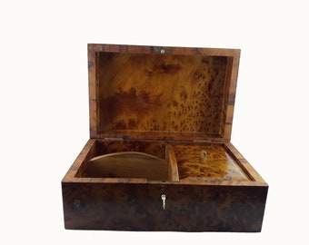 Hand-Crafted Wooden Jewelry Box,Thuya Wood Chest Box,Large Jewelry Box,Jewelry Organizer Box,Decorative Lockable Box