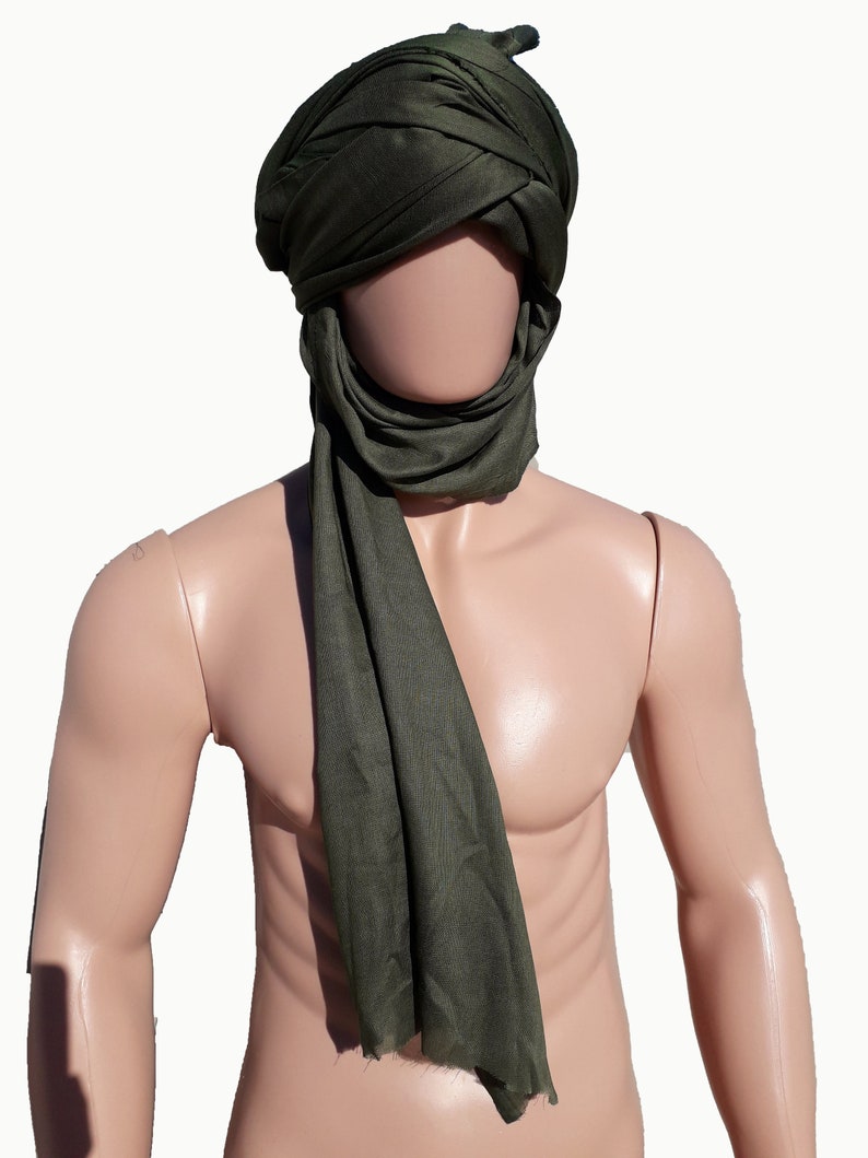 Green Long Tuareg Scarf, Ethnic Scarf, desert scarf, Berber scarf, Tuareg Tagelmust, Berber Turban, Moroccan Scarf, image 5