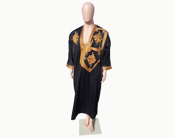 Luxurious Handmade Tuareg Men kaftan,African Berber Djellaba Abaya Gandoura, Traditional Moroccan Dress, Sahara Black Boubou Clothing