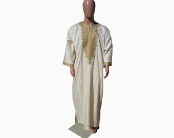 Genuine Handmade Tuareg White Boubou With Pant, African Tuareg Men kaftan,Berber Gandoura, Traditional Moroccan Dress, Sahara Desert Boubou