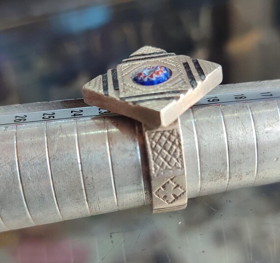 Handmade Tuareg Silver Ring With Chevron Glass Bead – Authentic