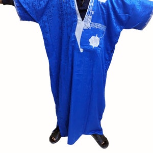 Handmade African Tuareg Blue dress Men kaftan Djellaba Abaya Gandoura Traditional Moroccan Blue Dress Sahara Desert Clothing Tuareg Boubou