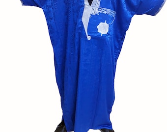 Handmade African Tuareg Blue dress Men kaftan Djellaba Abaya Gandoura Traditional Moroccan Blue Dress Sahara Desert Clothing Tuareg Boubou