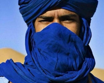 Véritable écharpe touareg bleue, Tagelmust touareg, foulard berbère marocain, écharpe tribale ethnique, turban berbère, écharpe berbère, enveloppement de tête marocain