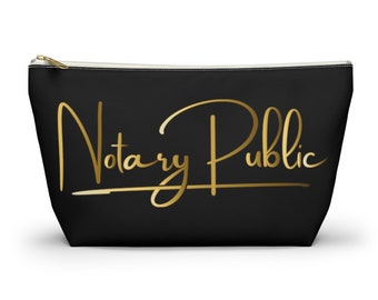 Notary Public Gold Accessory Pouch w T-bottom Personalised clutch bag, personalize bag