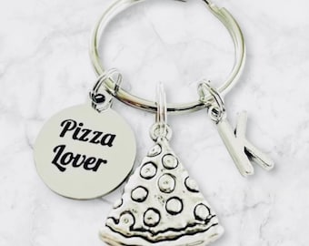 Personalized Pizza Keychain, Pizza Lover Gift, Initial Charm
