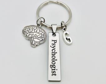 Personalized Psychologist Keychain, Brain Charm, Initial Charm