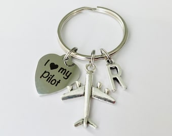 Pilot Keychain, Pilot Gifts, Pilot Wife, I Love My Pilot, Airplane Keychain, Airplane Key Ring