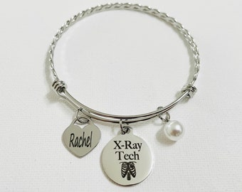 Personalized X-Ray Tech Bangle Bracelet, Radiology Gift