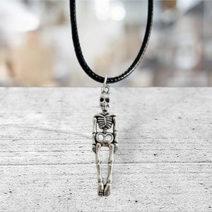 Silver Skeleton Charm Necklace: Halloween Jewelry (18 inch)