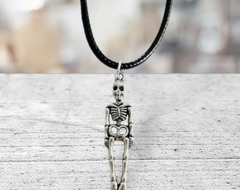 Silver Skeleton Charm Necklace: Halloween Jewelry (18 inch)