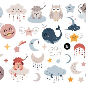Celestial svg, Moon svg, Star svg, Sweet dreams clipart, Boho baby, Sleeping animals png, Baby shower, Digital download, Commercial use image 2