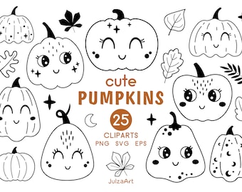 Pumpkin svg, Black and white pumpkin clipart, Cute Halloween pumpkin png, Kids Halloween svg, Fall clipart, Digital download, Commercial use