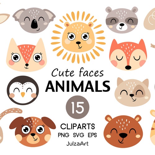 Cute Animal Clipart Animal Face Svg Woodland Animals Png - Etsy Cute Animal Clipart Animal Face Svg Woodland Animals Png - Etsy