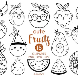 Obst svg, süßes Obst Clipart, schwarzes Obst png, Tropische Früchte Clip Art, Sommer Clipart, Kinderzimmer Drucke, digitaler Download, kommerzielle Nutzung