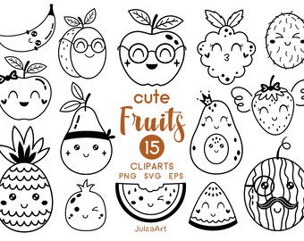 Fruit svg, Cute Fruit clipart, Black fruit png, Tropical fruits clip art, Summer clipart, Nursery prints, Digital download, Commercial use