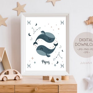 Poster Pisces druckbares Poster Pisces Sternzeichen Poster Star Sternzeichen Sternzeichen Print Sternzeichen Babyparty Pisces Baby Karte Digitaler Download