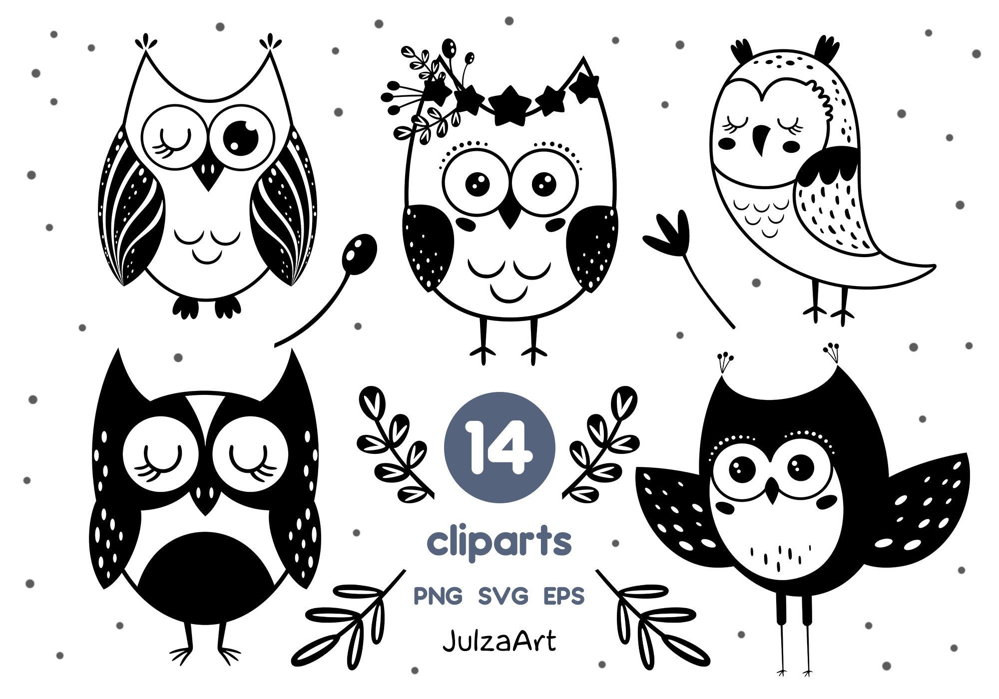 Owl svg, Cute owl clipart, Black and white owl, Night owl png, Bird svg, Commersial USE