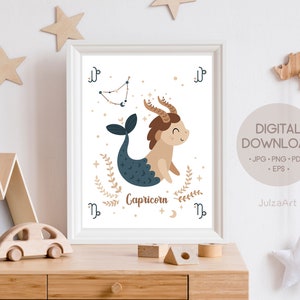 Steinbock Poster zum Ausdrucken, Sternzeichen Steinbock Poster, Sternzeichen Babyparty, Karte zum Geburtstag, Digitaler Download