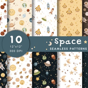 Motivo spaziale senza soluzione di continuità, carta digitale Pianeti, Baby shower, carta Astronauta, stampa Costellazioni, album celeste, uso commerciale