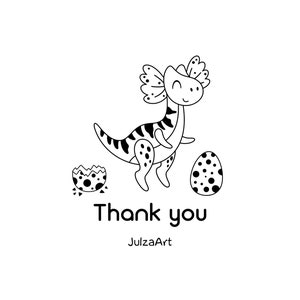 May include: Black and white line drawing of a cute axolotl with a broken egg and a whole egg. The axolotl is standing on its hind legs and has a happy expression. The text "Thank you" and "JulzaArt" is below the image.