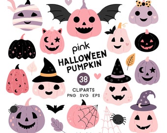 Halloween svg, Halloween pumpkin clipart, Pink Pumpkin svg, Pink Halloween clipart, Cute Halloween png, Digital download, Commercial use