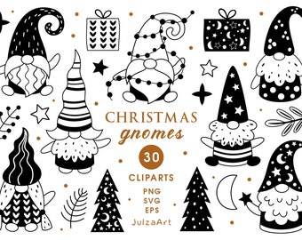 Schwarz weiß Weihnachtszwerg Clipart, skandinavische Zwerge svg, Winter Urlaub Clip Art, Neujahr png, digitaler Download, kommerzielle Nutzung