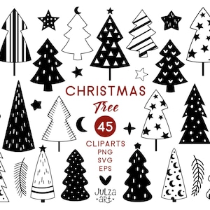Christmas tree svg, Black Christmas tree png, Christmas clipart, Merry Christmas svg, Black and white Christmas png, Digital download