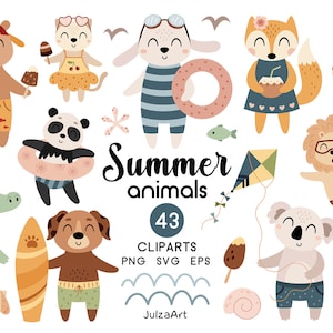 Clipart de verão, Olá verão svg, Clipart de animais de verão, Animal de praia svg, Vibrações de verão png, Svg náutico, Download digital, Uso comercial